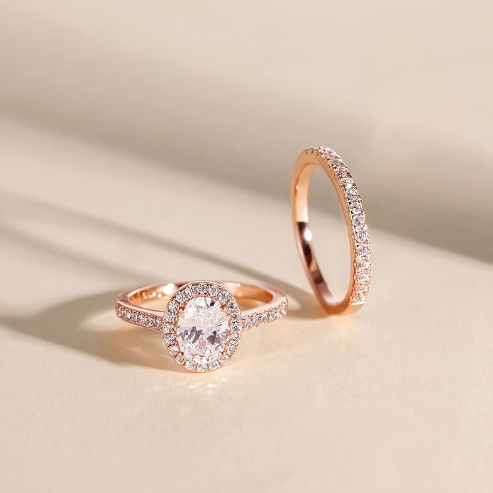 1.5CT 925 Sterling Silver Brilliant Oval Cubic Zirconia Promise Ring Set