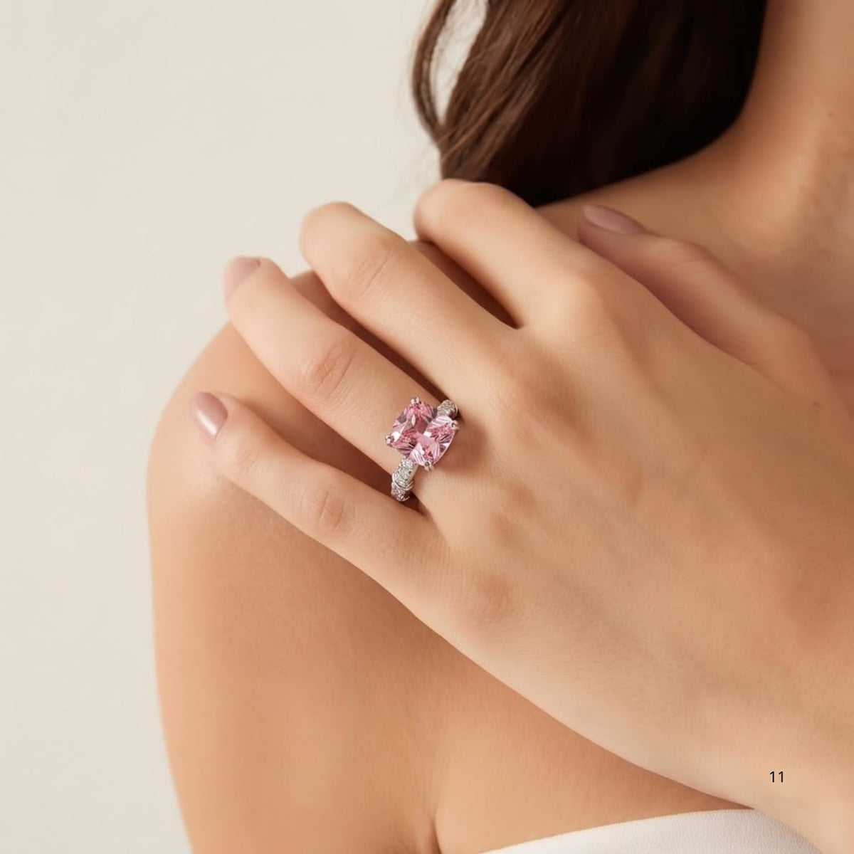5CT Cushion Cut Cubic Zirconia Engagement Ring for Women, 925 Sterling Silver Platinum Plated Side Stone Cocktail Promise Ring