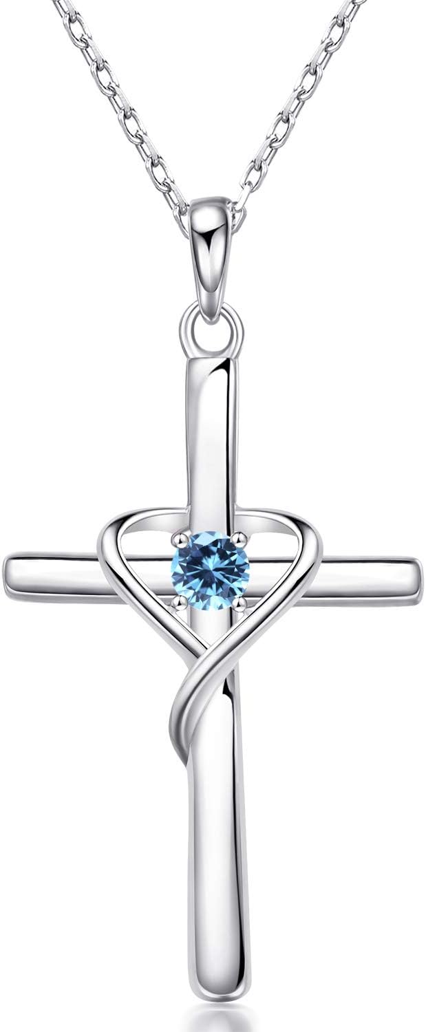 Salresorah S925 cross birthstone necklace