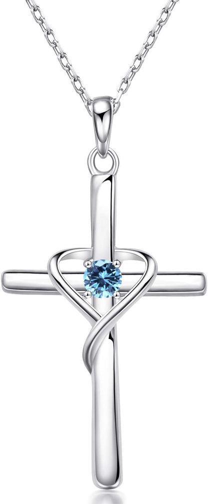 Salresorah S925 cross birthstone necklace