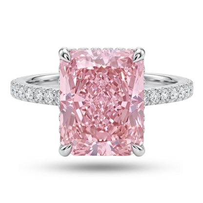 4 CT Radiant Cut Crushed Ice Cubic Zirconia Engagement Ring for Women, Hidden Halo 925 Sterling Silver Platinum Plated Promise Ring, Three Stone Statement Ring, Available in 5 Colors