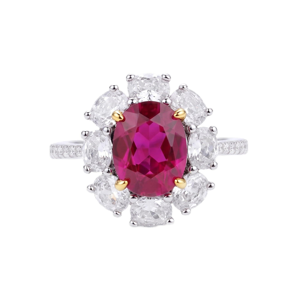 3 Carat Oval Sapphire Blue Cubic Zirconia Halo Ring, 925 Sterling Silver Ring with Platinum Plating, Sapphire Rings for Women, Floral Engagement Ring,Cocktail Ring, Gift for Her