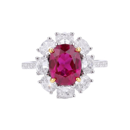 3 Carat Oval Sapphire Blue Cubic Zirconia Halo Ring, 925 Sterling Silver Ring with Platinum Plating, Sapphire Rings for Women, Floral Engagement Ring,Cocktail Ring, Gift for Her