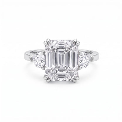 4 Carat Pink Asscher Cut CZ Engagement Ring for Women, Three Stone 925 Sterling Silver Promise Ring with Platinum Plating, Wedding Ring, Cocktail Ring, Pink Ring, Anniversary Jewelry Gift, Diamond Alternative