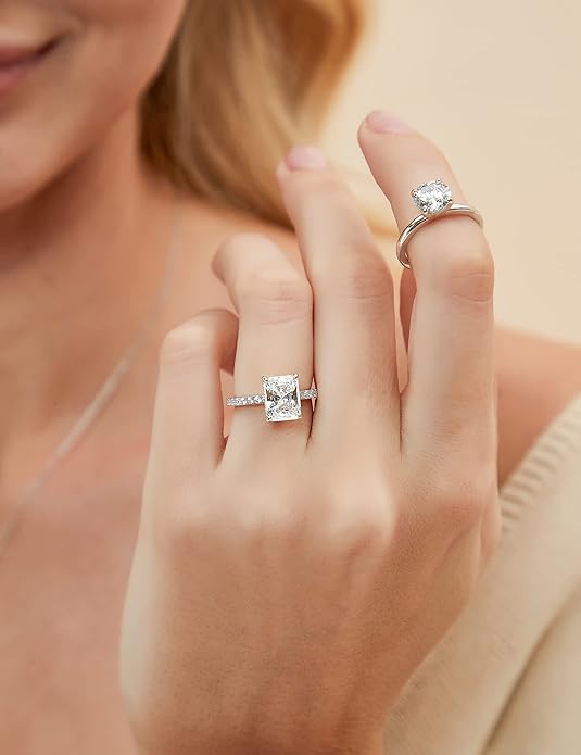 3CT Radiant Cut Solitaire Cubic Zirconia Wedding & Engagement Promise Rings