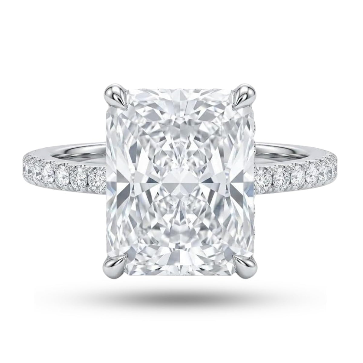 4 CT Radiant Cut Crushed Ice Cubic Zirconia Engagement Ring for Women, Hidden Halo 925 Sterling Silver Platinum Plated Promise Ring, Three Stone Statement Ring, Available in 5 Colors