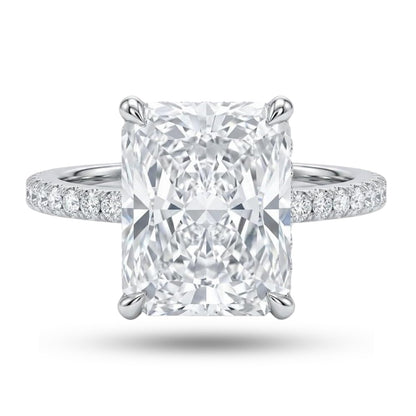 4 CT Radiant Cut Crushed Ice Cubic Zirconia Engagement Ring for Women, Hidden Halo 925 Sterling Silver Platinum Plated Promise Ring, Three Stone Statement Ring, Available in 5 Colors