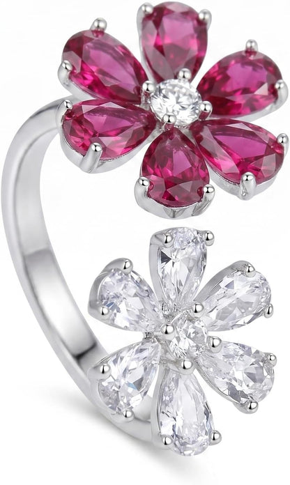 Floral Open Ring for Women, 925 Sterling Silver Pear Shape Cubic Zirconia Statement Ring, Platinum Plated Cocktail Jewelry
