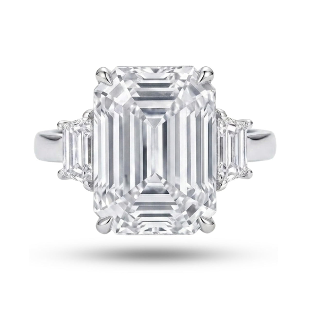 7 Carat Emerald Cut Cubic Zirconia Three Stone Engagement Ring for Women, 925 Sterling Silver Platinum Plated Promise Ring with Tapered Baguette Side Stones, Statement Wedding Jewelry