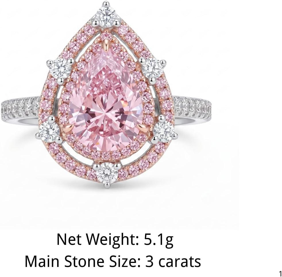 3 Carat Pear Cut Cubic Zirconia Engagement Ring for Women, Double Halo 925 Sterling Silver Platinum Plated Promise Wedding Ring