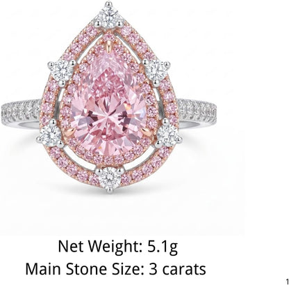 3 Carat Pear Cut Cubic Zirconia Engagement Ring for Women, Double Halo 925 Sterling Silver Platinum Plated Promise Wedding Ring