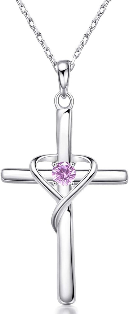 S925 cross birthstone necklace with 5A CZ – product image 7