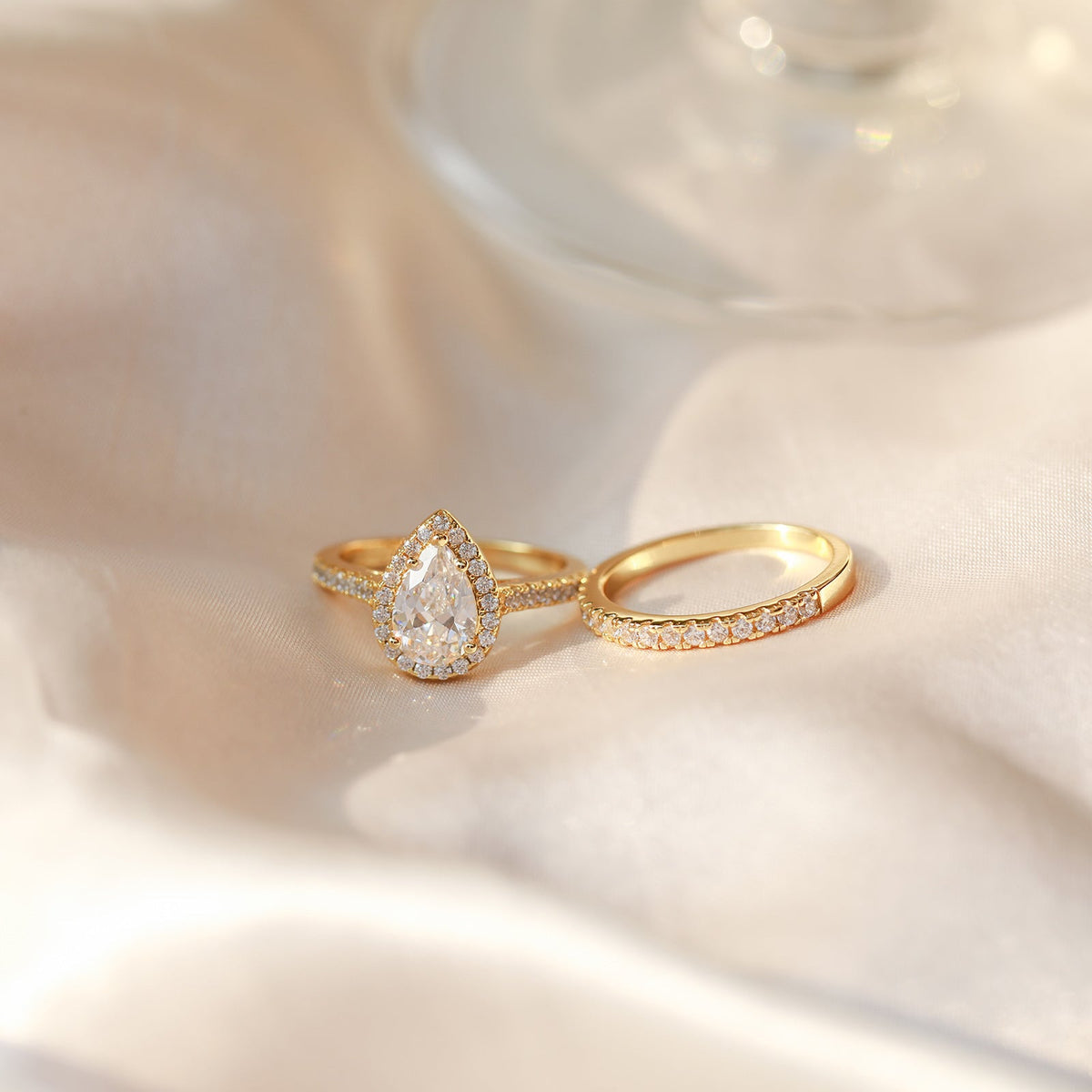 gold wedding ring, 2ct wedding ring, cz engagememt ring set, cz bridal ring sets, cheap wedding ring sets, teardrop ring
