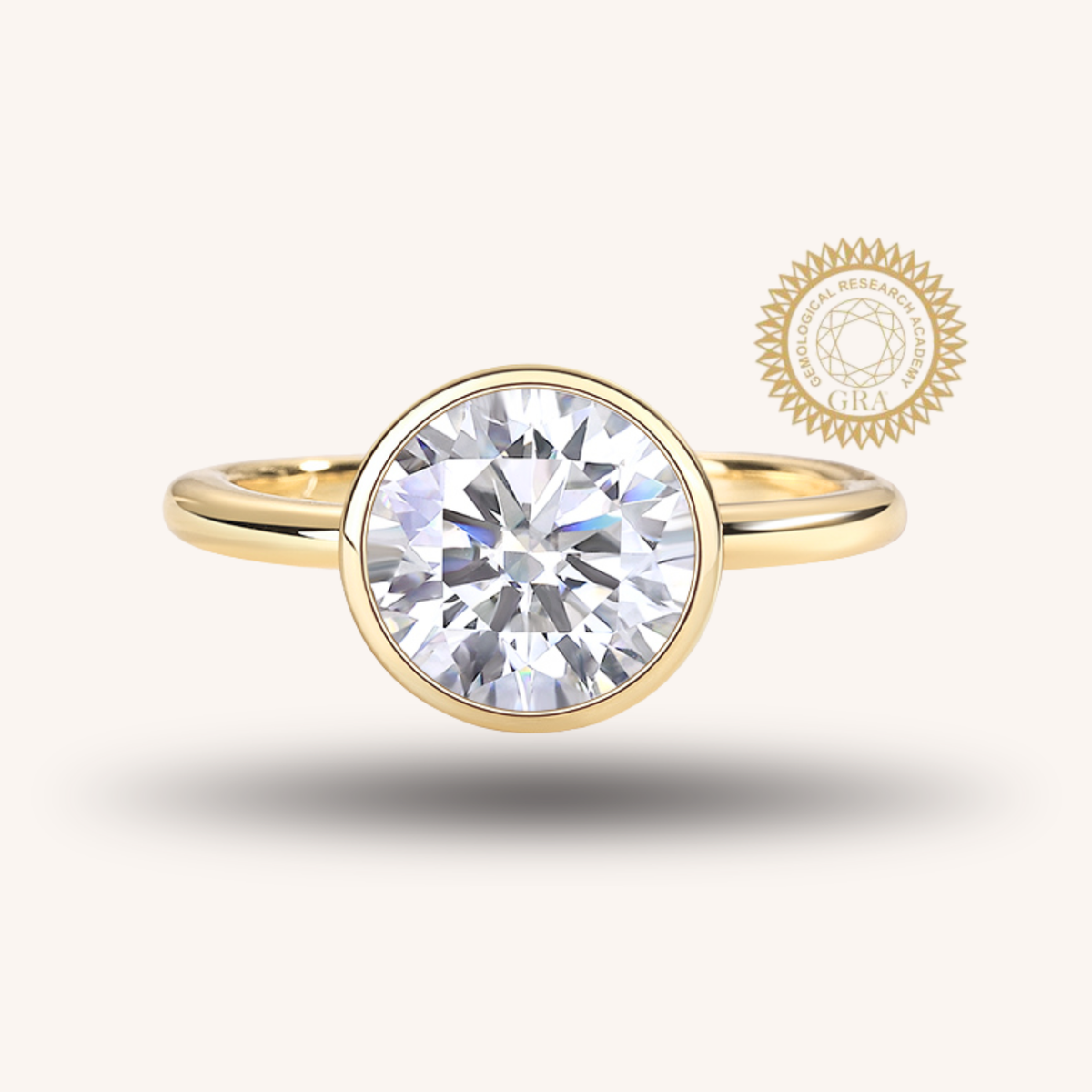3CT Round Cut Moissanite Engagement Ring, Bezel Setting, Solitaire Classic Style,