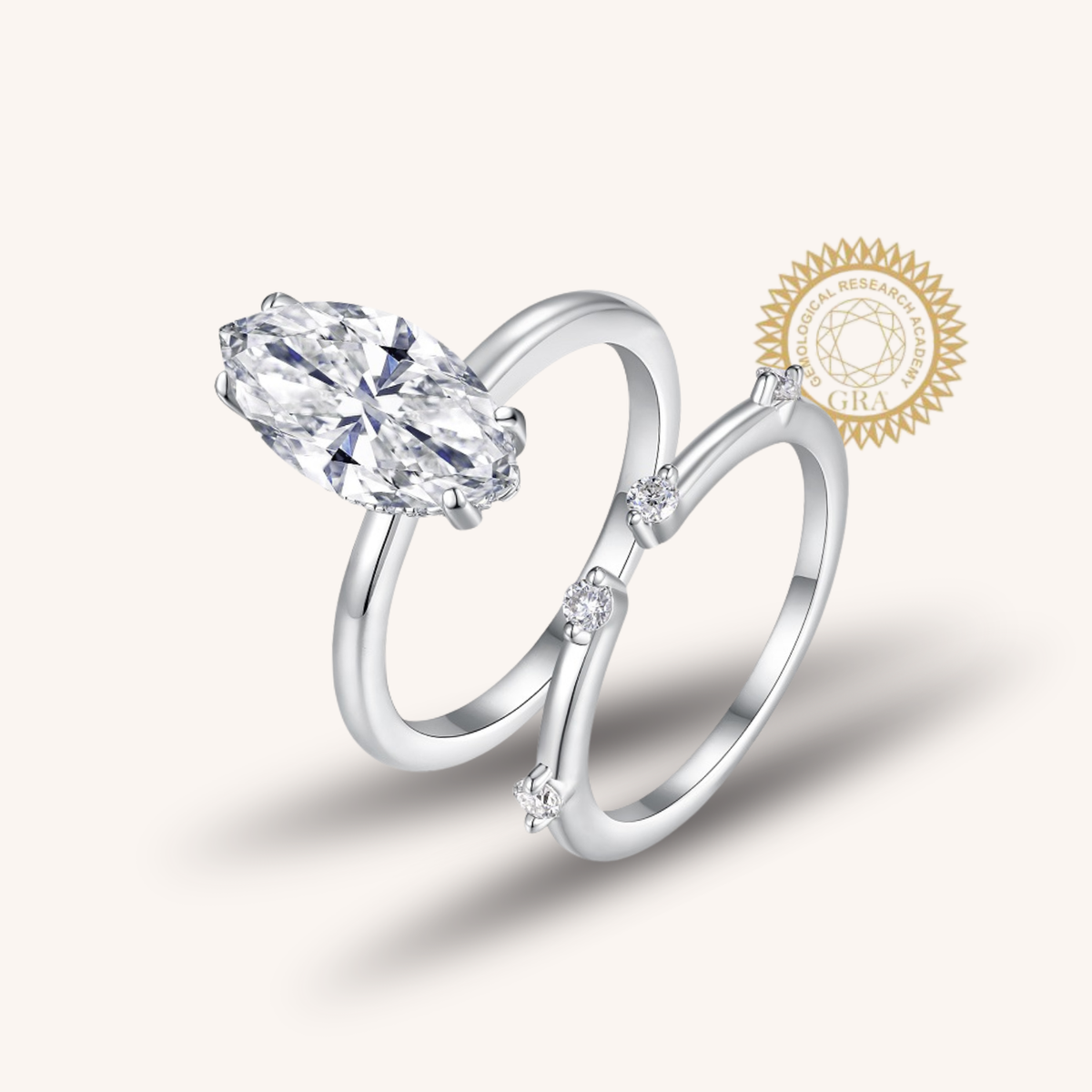 3CT Marquise Cut Moissanite Open Band Ring Set | Stackable Modern Design |