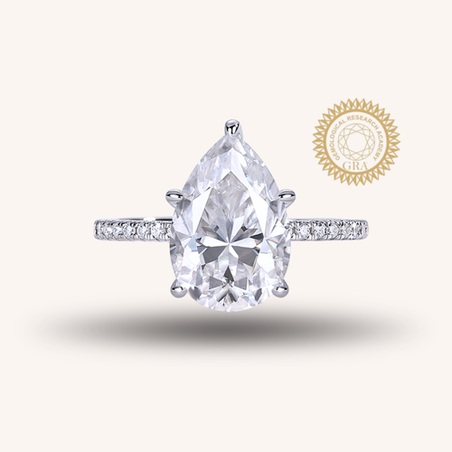 Pear Cut 4。5 Carat Moissanite Engagement Ring for Women – 38 Side Stones, Sterling Silver with 18K White Gold Plating, D Color VVS1 Clarity