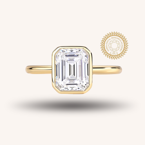 3 Carat Emerald Cut Moissanite Engagement Ring – Bezel Setting, Classic Solitaire Design,
