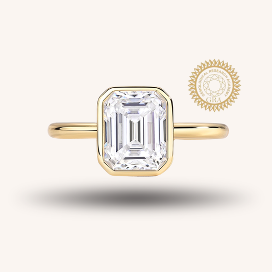 3 Carat Emerald Cut Moissanite Engagement Ring – Bezel Setting, Classic Solitaire Design,