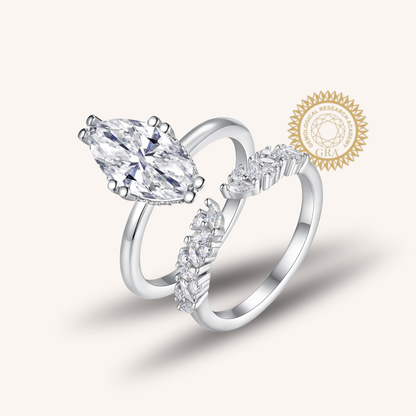 3CT Marquise Cut Moissanite Lace Band Ring Set | Hidden Halo Design |