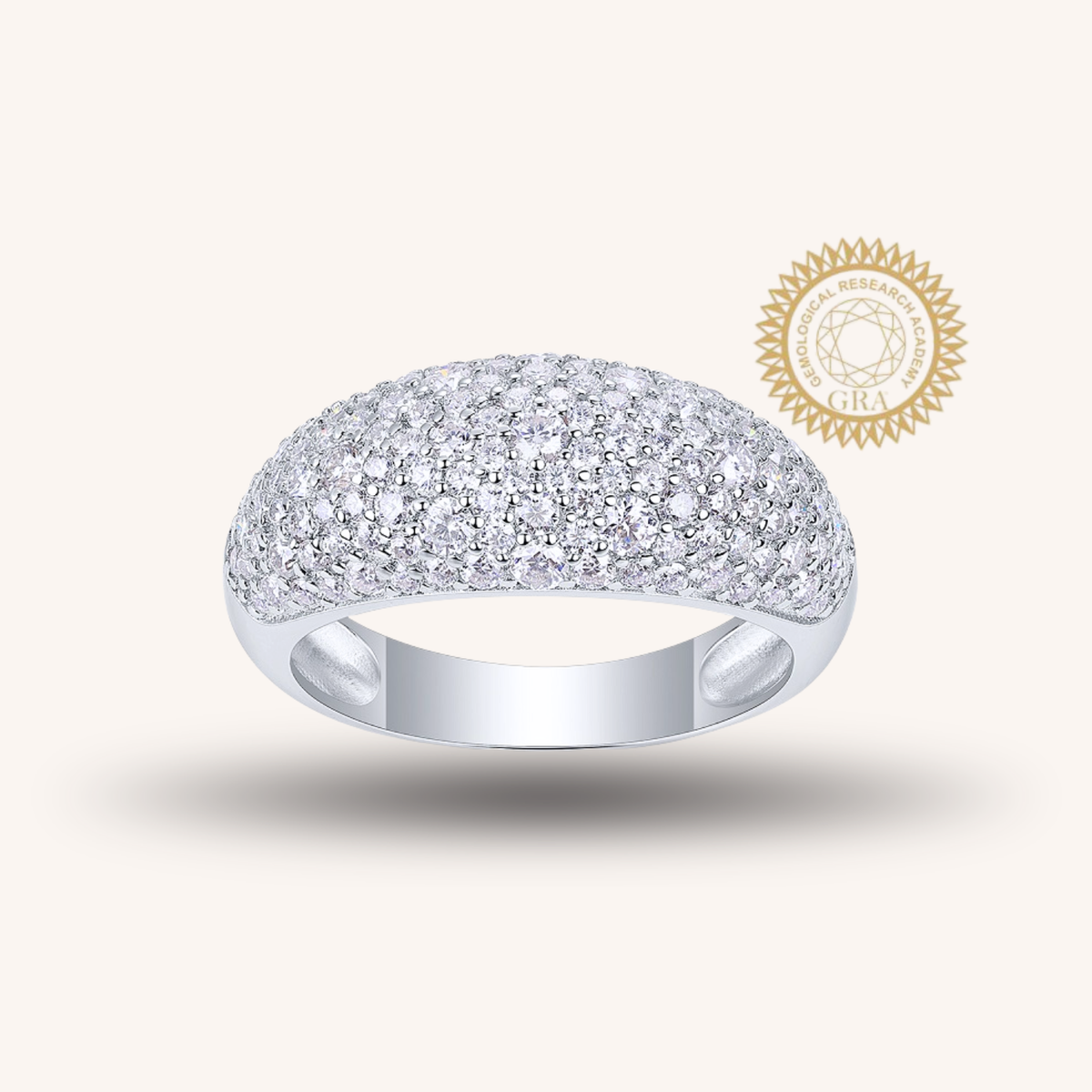 Pavé Moissanite Dome Ring | 133 Stones | 18K White Gold Plated