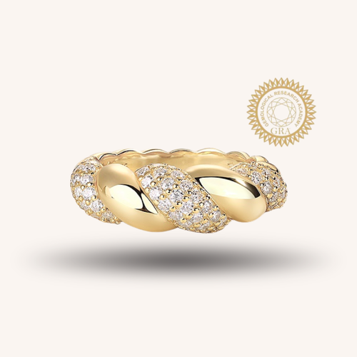 Twisted Gold Moissanite Band Ring with 63 Moissanite Stones, Pave Setting