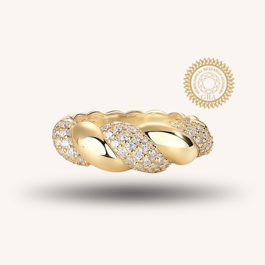Twisted Gold Moissanite Band Ring with 63 Moissanite Stones, Pave Setting