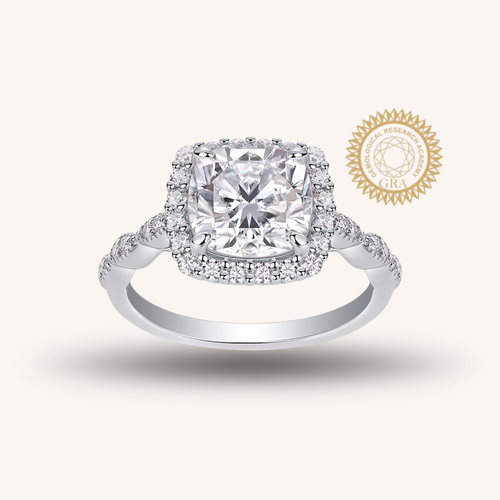 2.5CT Cushion Cut Moissanite Halo Engagement Ring | Twisted Band |