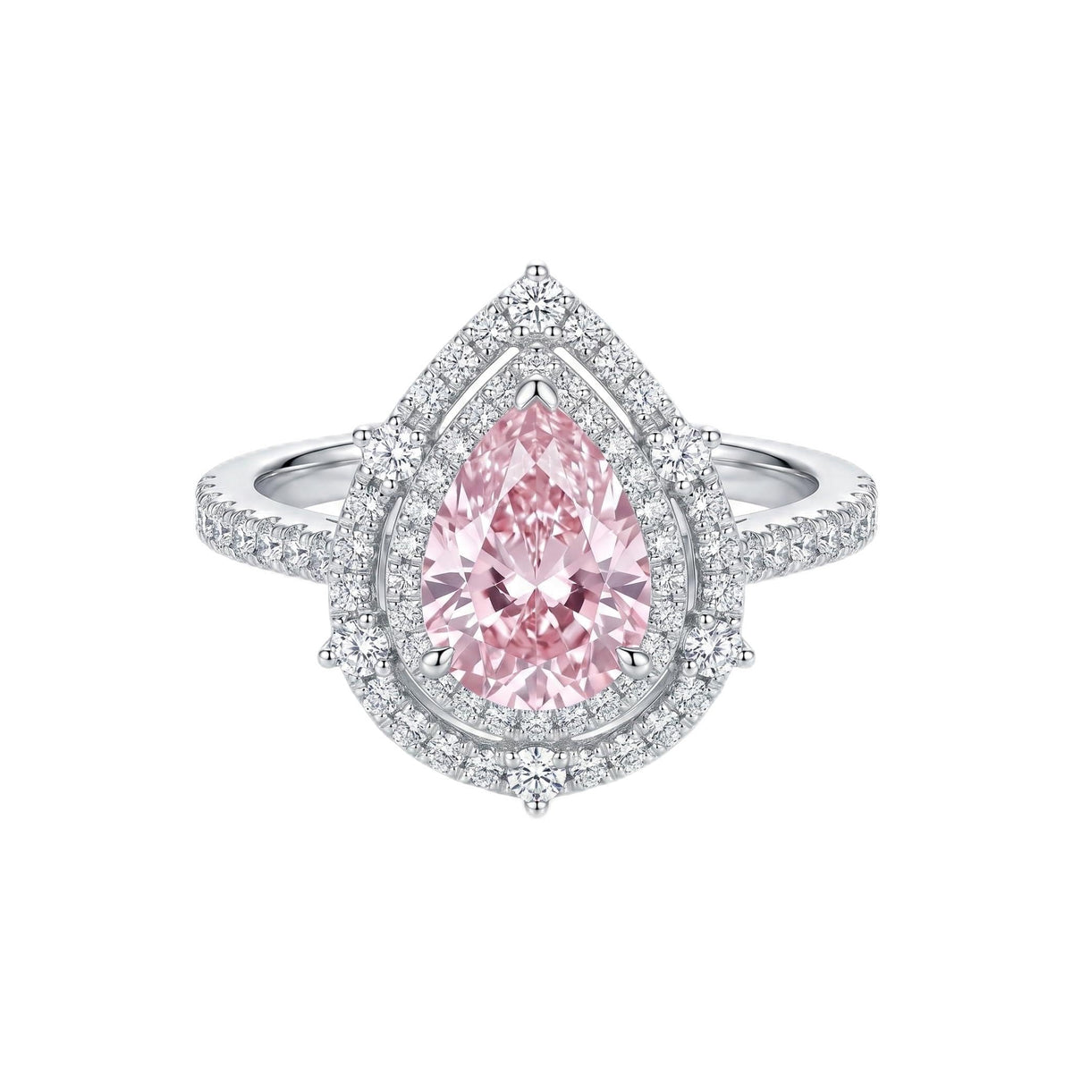 3 Carat Pear Cut Cubic Zirconia Engagement Ring for Women, Double Halo 925 Sterling Silver Platinum Plated Promise Wedding Ring
