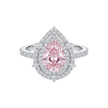 3 Carat Pear Cut Cubic Zirconia Engagement Ring for Women, Double Halo 925 Sterling Silver Platinum Plated Promise Wedding Ring