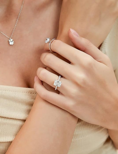 3CT Radiant Cut Solitaire Cubic Zirconia Wedding & Engagement Promise Rings