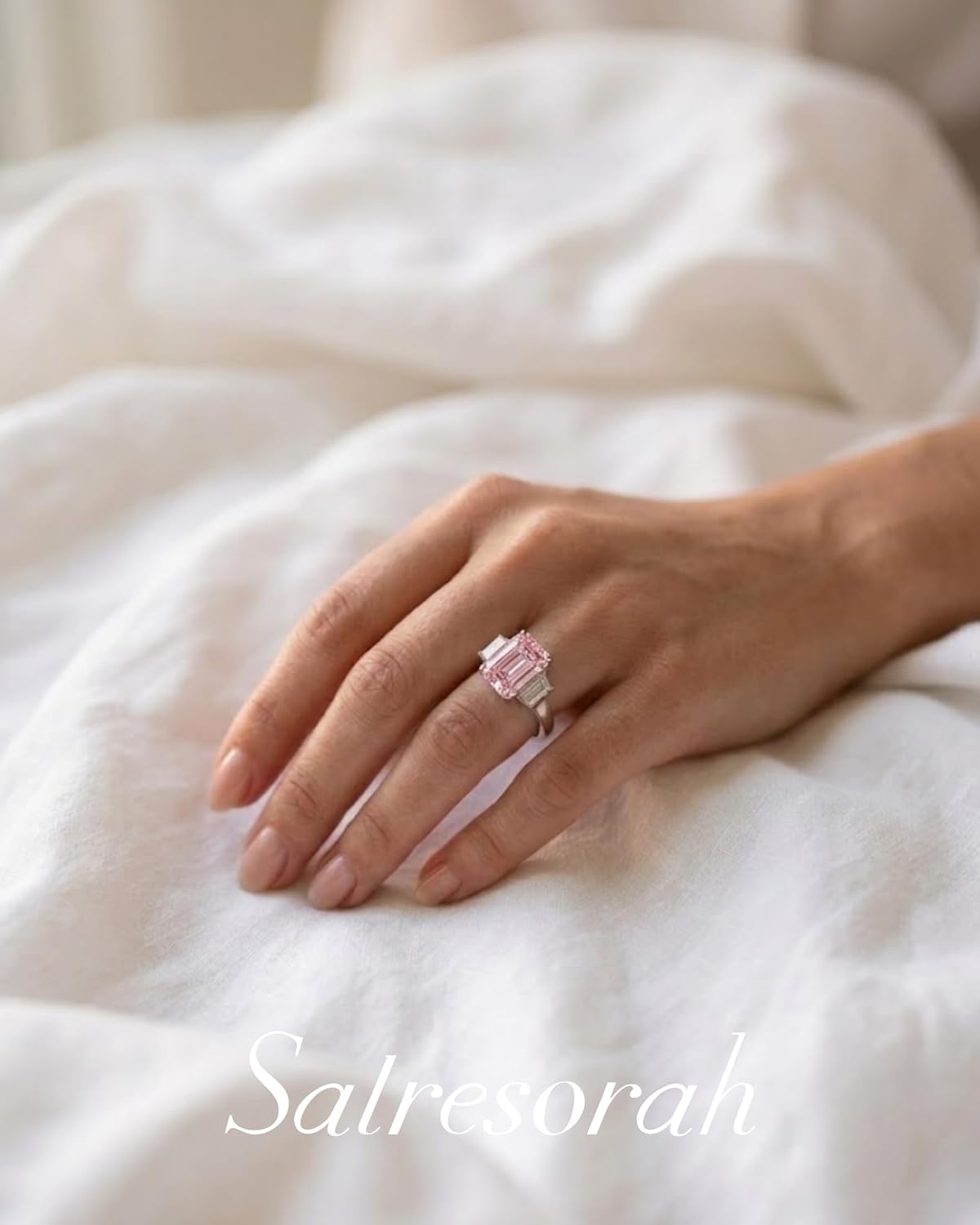 7 Carat Emerald Cut Cubic Zirconia Three Stone Engagement Ring for Women, 925 Sterling Silver Platinum Plated Promise Ring with Tapered Baguette Side Stones, Statement Wedding Jewelry
