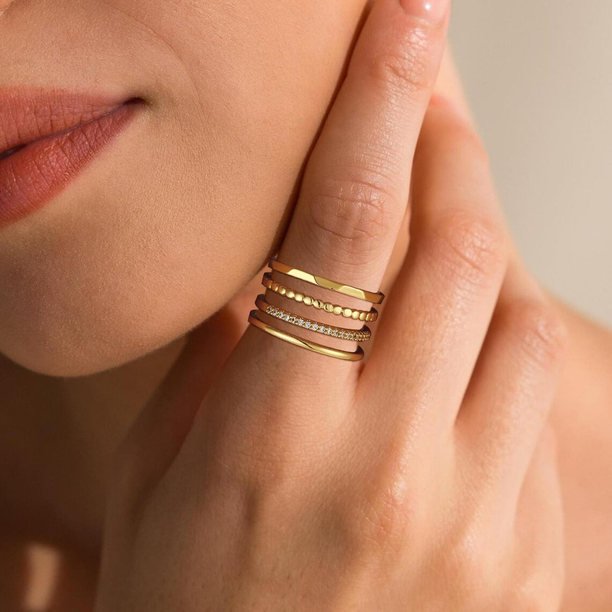 silver stacking rings close-up