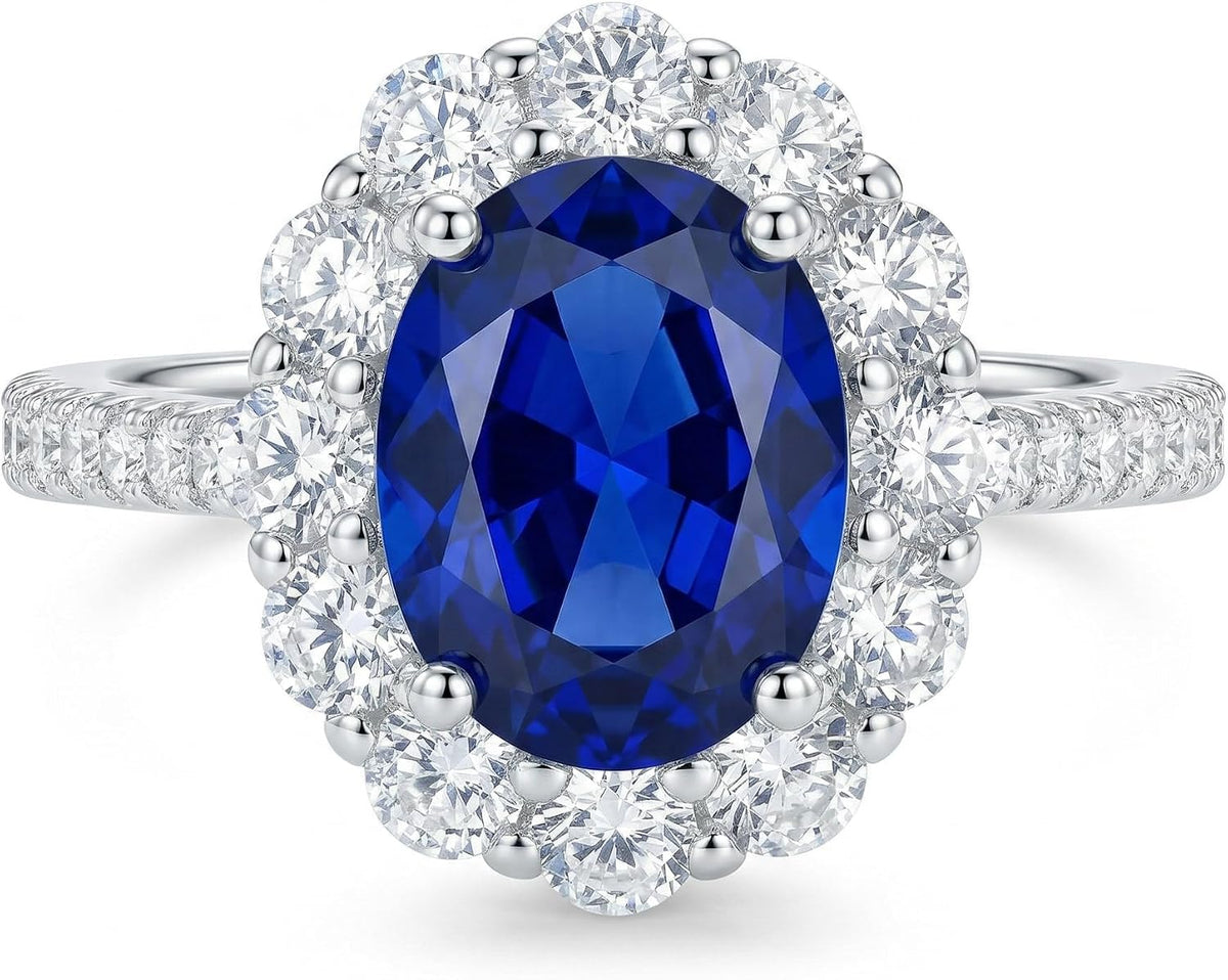 3 Carat Oval Cut Cubic Zirconia Engagement Ring for Women, Halo 925 Sterling Silver Platinum Plated Vintage-Inspired Promise Ring
