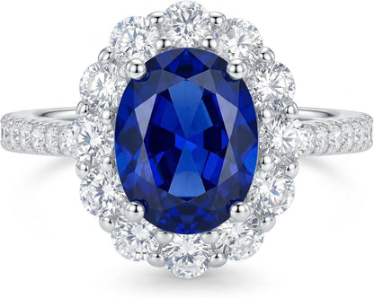 3 Carat Oval Cut Cubic Zirconia Engagement Ring for Women, Halo 925 Sterling Silver Platinum Plated Vintage-Inspired Promise Ring