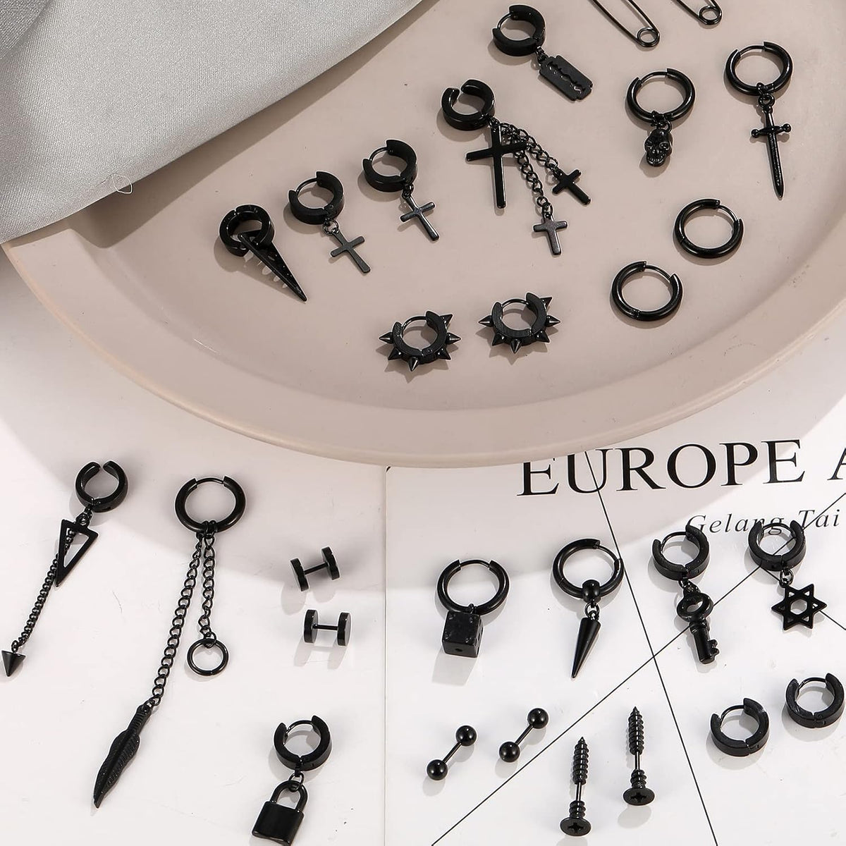 28-piece stainless steel cross chain earring set – product image 6