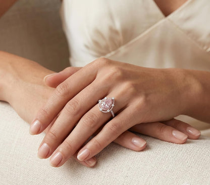 3 Carat Pear Cut Cubic Zirconia Engagement Ring for Women, Double Halo 925 Sterling Silver Platinum Plated Promise Wedding Ring