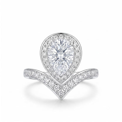 4 Carat Pear Cut Cubic Zirconia Engagement Ring for Women, Ice Cut Floral Halo, 925 Sterling Silver Platinum Plated V-Shape Promise Ring