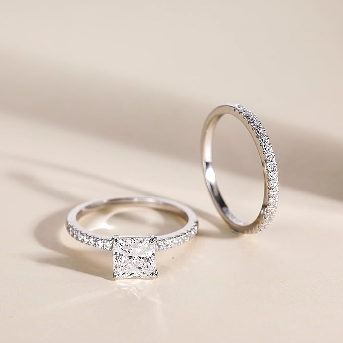 2CT 925 Sterling Silver Princess Cut Engagement Ring