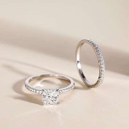 2CT 925 Sterling Silver Princess Cut Engagement Ring