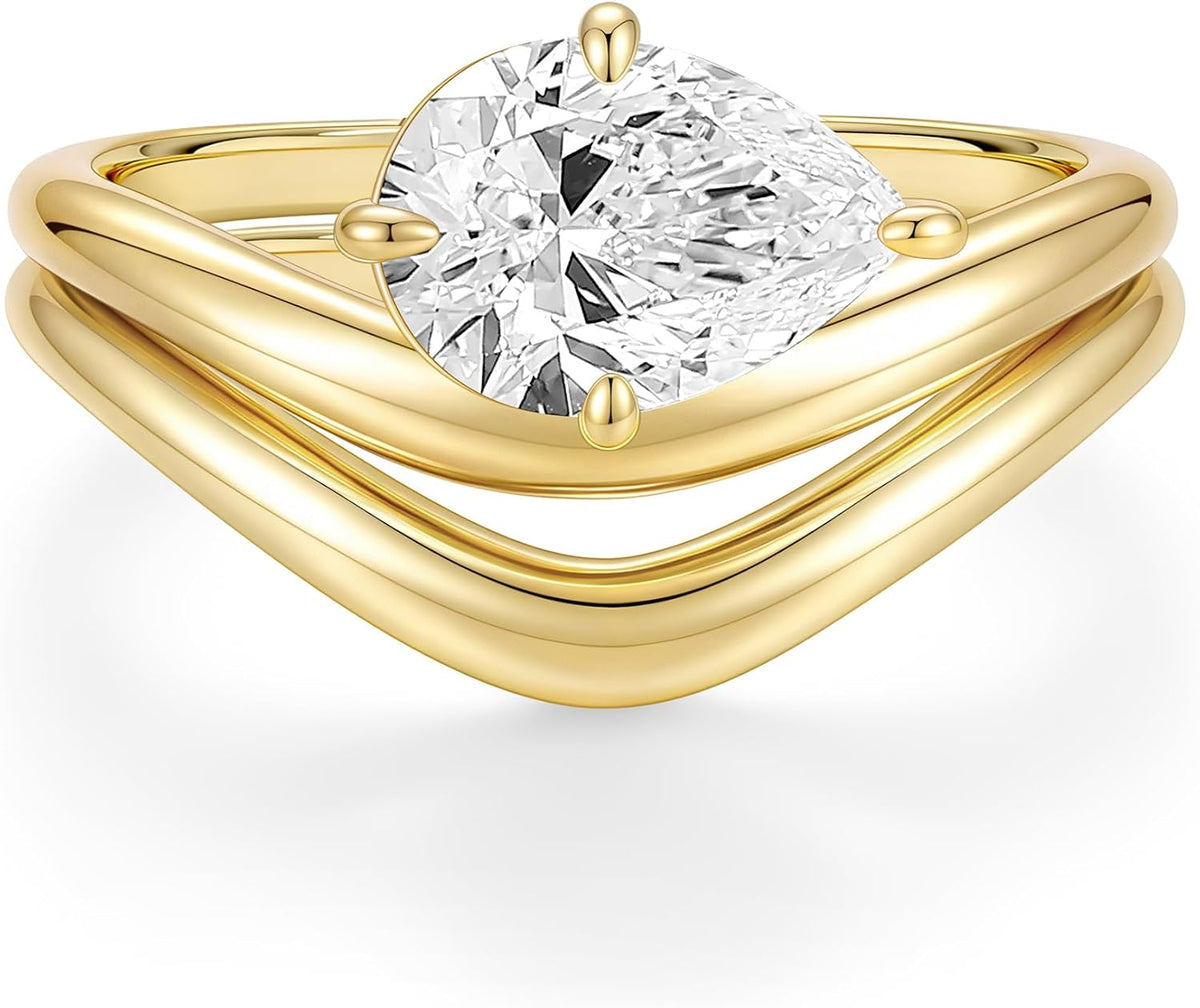 Teardrop Curved Wedding Ring Set