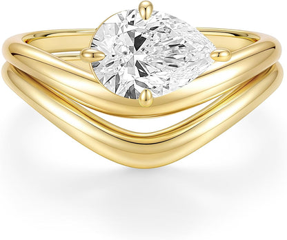 Teardrop Curved Wedding Ring Set