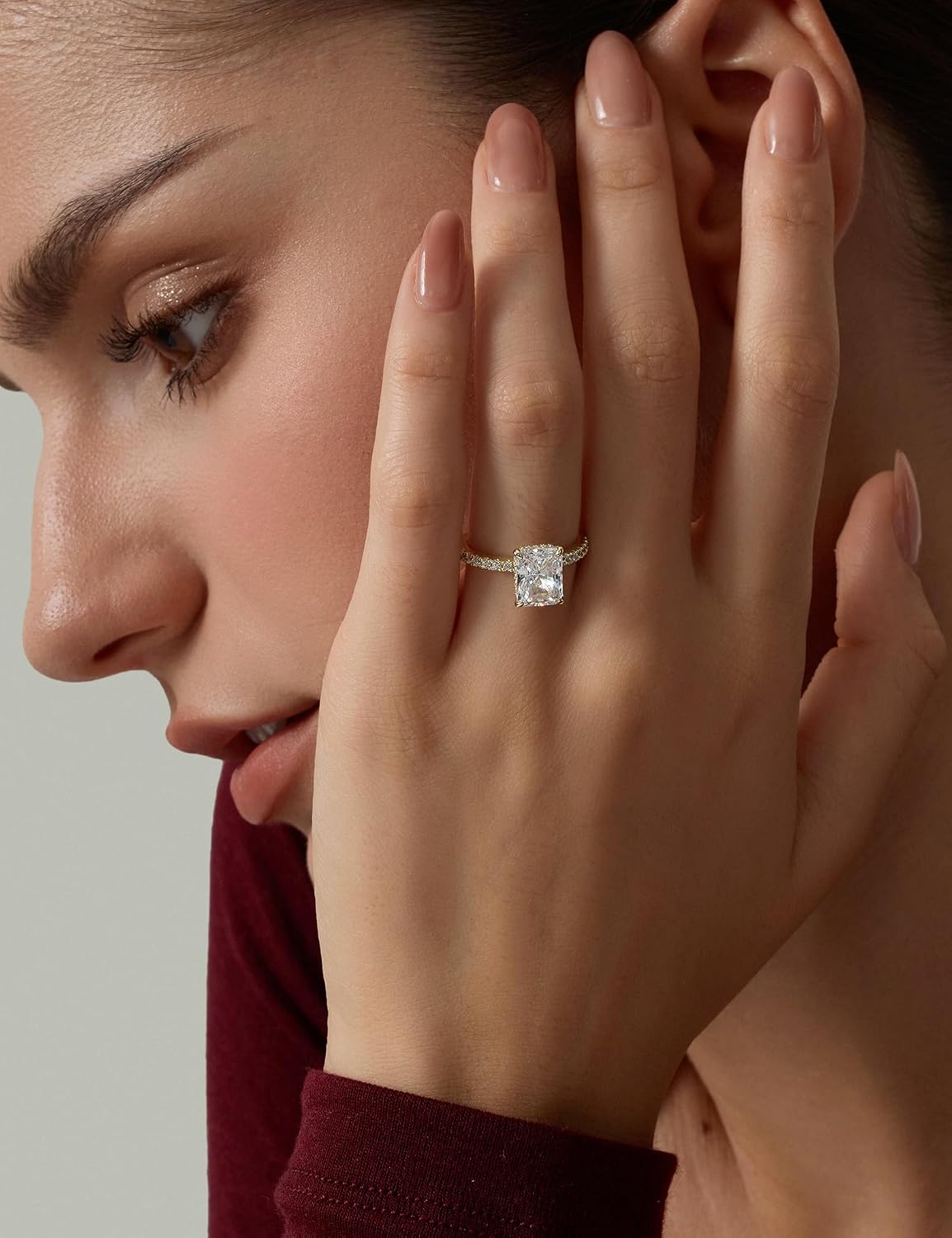 Radiant Cut Engagement Ring – Gold or Silver Tone – product view 3