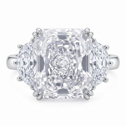 9CT Radiant Cut Crushed Ice Cubic Zirconia Three Stone Engagement Ring for Women, 925 Sterling Silver Platinum Plated Promise Anniversary Cocktail Ring