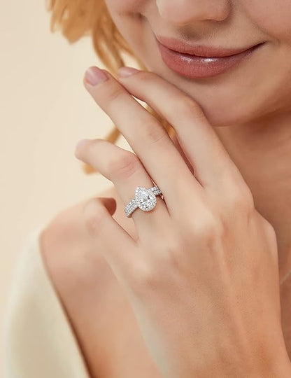 1.5CT Teardrop Halo Cubic Zirconia Ring Set