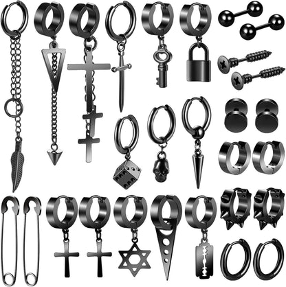 28-piece stainless steel cross chain earring set