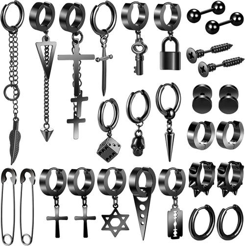 28-piece stainless steel cross chain earring set
