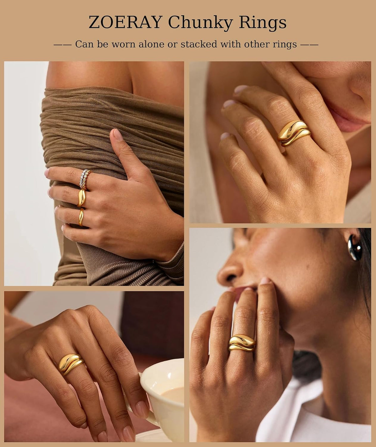 Salresorah stackable gold ring set