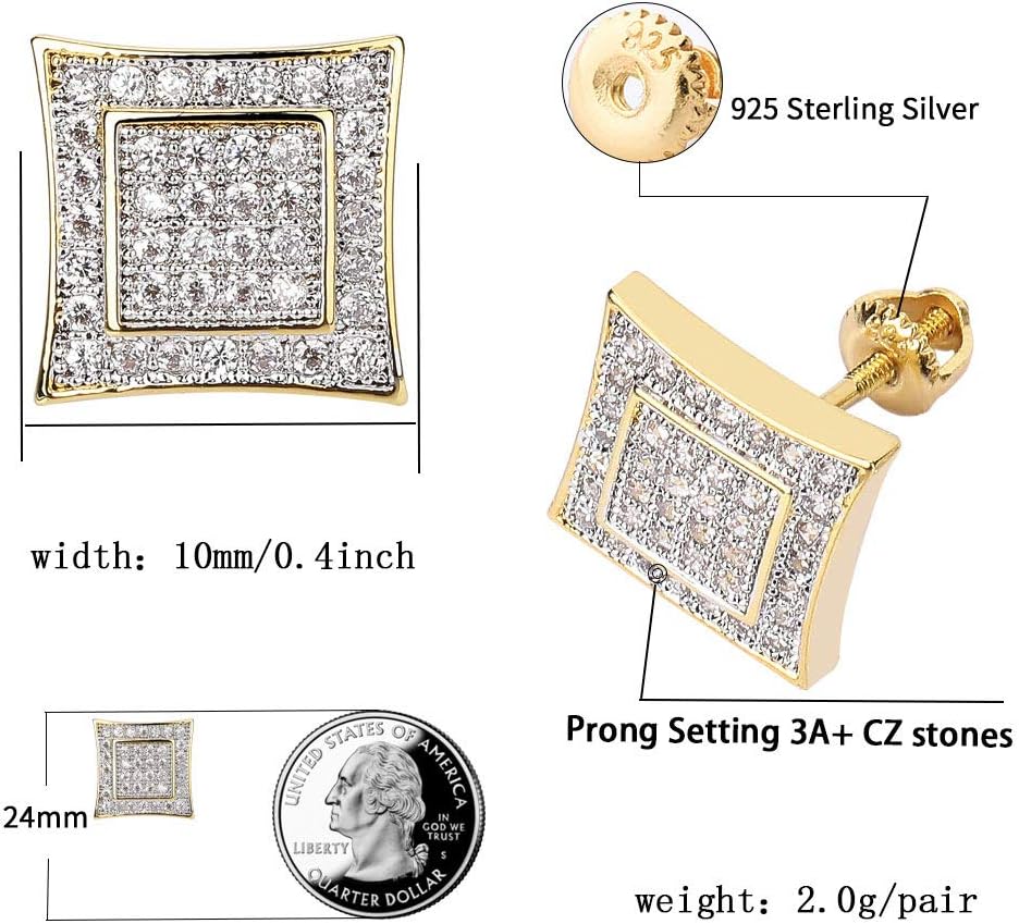 14K gold-plated iced-out cube studs