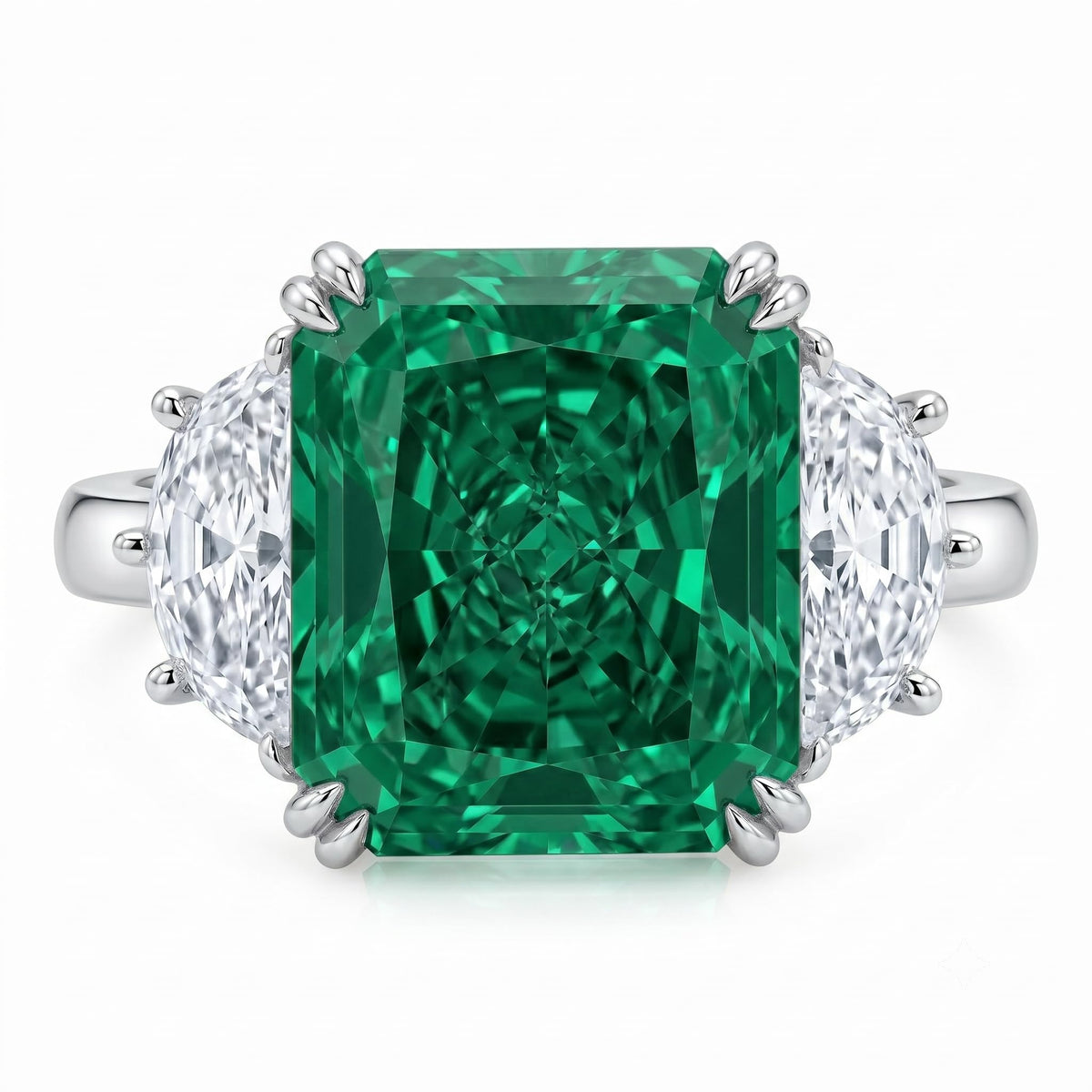 9CT Radiant Cut Crushed Ice Cubic Zirconia Three Stone Engagement Ring for Women, 925 Sterling Silver Platinum Plated Promise Anniversary Cocktail Ring