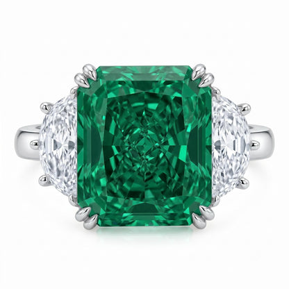 9CT Radiant Cut Crushed Ice Cubic Zirconia Three Stone Engagement Ring for Women, 925 Sterling Silver Platinum Plated Promise Anniversary Cocktail Ring